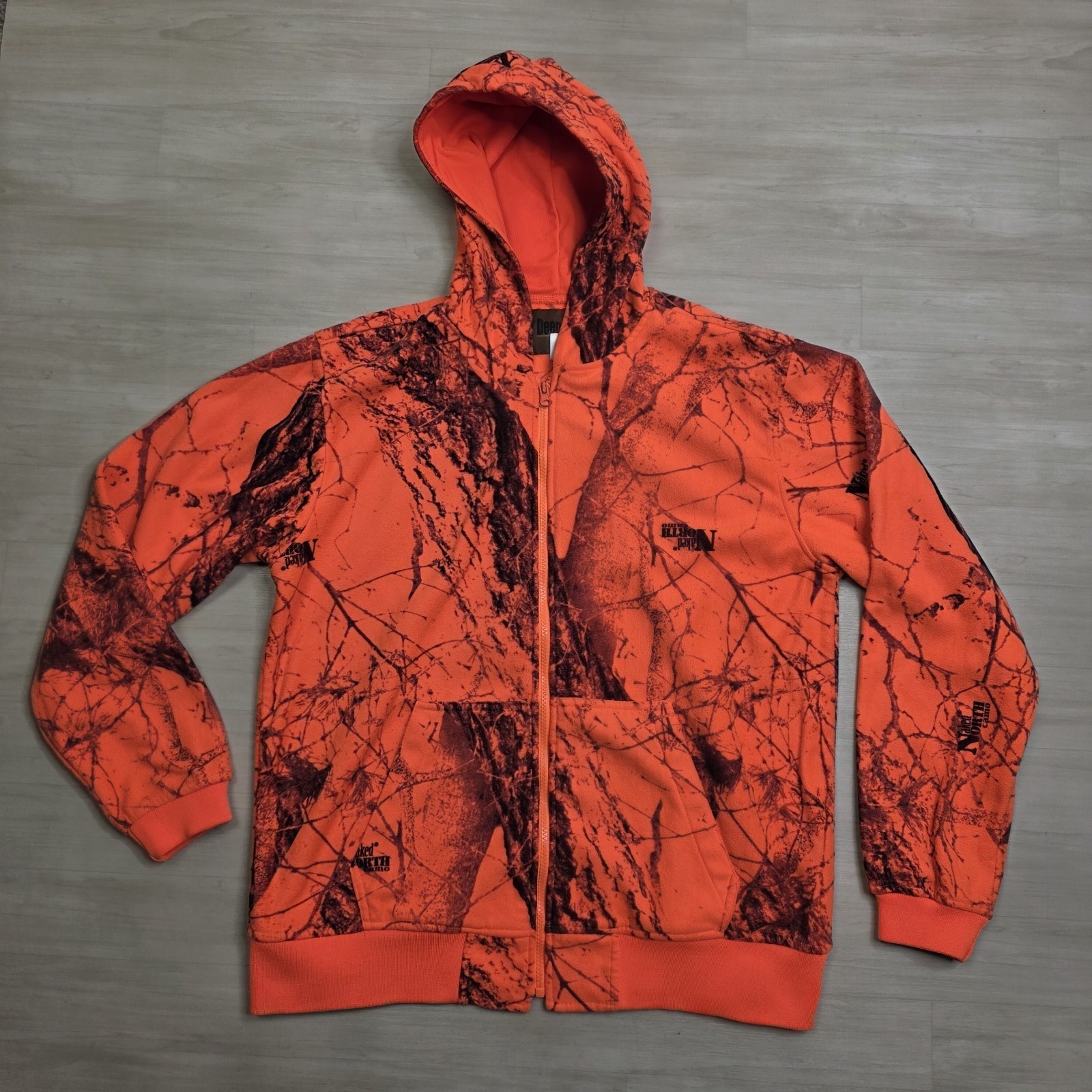 Deer Camp Naked North Blaze Orange Camo Zip Hoodie Hunting Size Medium